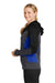 Sport-Tek LST245 Womens Moisture Wicking Full Zip Tech Fleece Hooded Jacket Black/Heather Graphite Grey/True Royal Blue Model Side