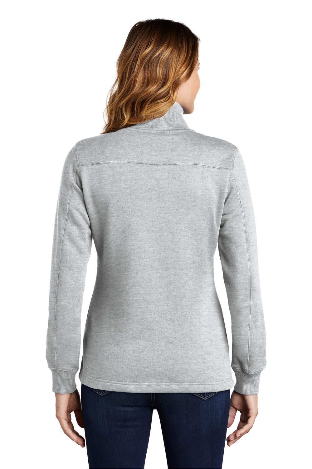 Sport-Tek LST253 Womens Shrink Resistant Fleece 1/4 Zip Sweatshirt Heather Grey Model Back