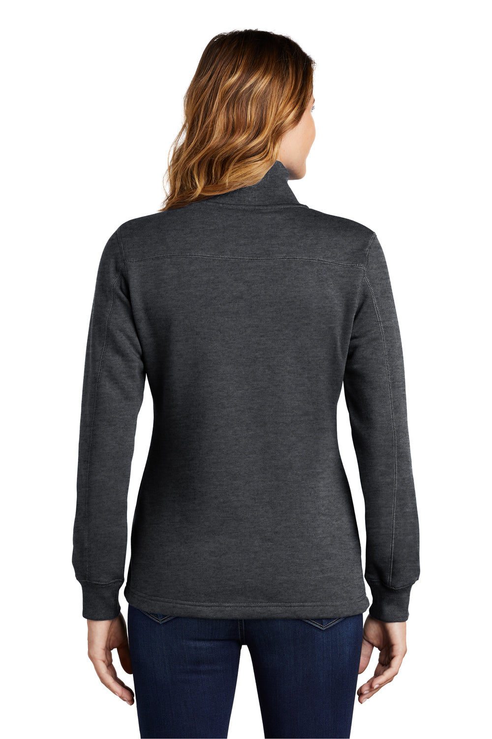 Sport-Tek LST253 Womens Shrink Resistant Fleece 1/4 Zip Sweatshirt Heather Graphite Grey Model Back