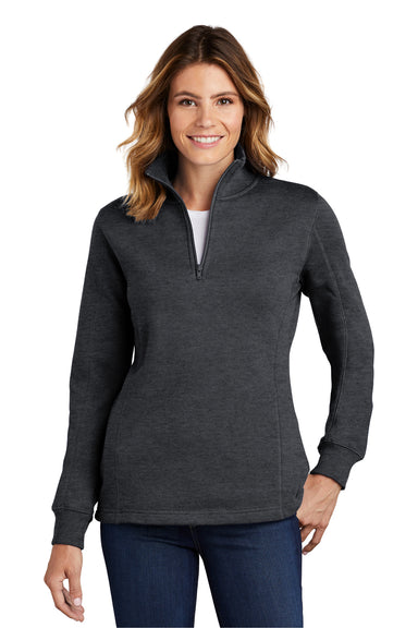 Sport-Tek LST253 Womens Shrink Resistant Fleece 1/4 Zip Sweatshirt Heather Graphite Grey Model Front