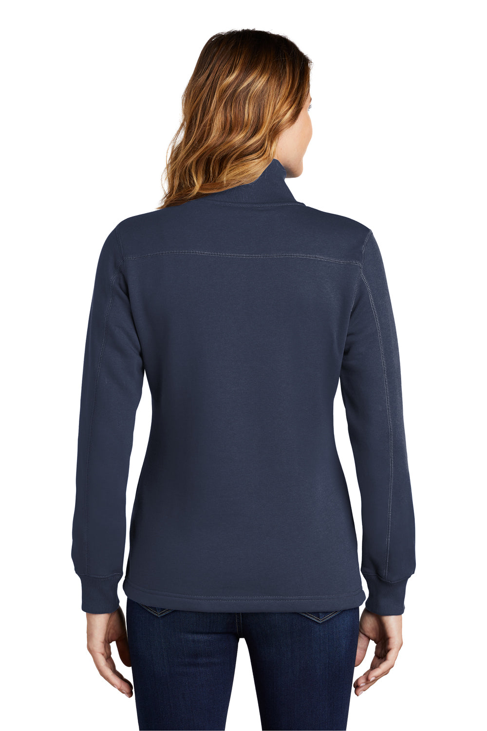 Sport-Tek LST253 Womens Shrink Resistant Fleece 1/4 Zip Sweatshirt True Navy Blue Model Back