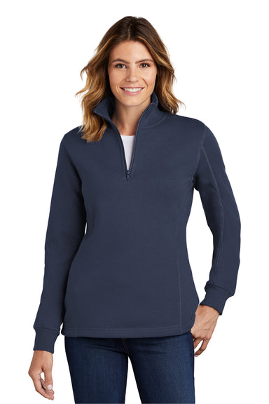 Sport-Tek LST253 Womens Shrink Resistant Fleece 1/4 Zip Sweatshirt True Navy Blue Model Front