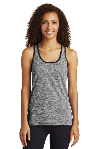 Sport-Tek LST396 Womens Electric Heather Moisture Wicking Tank Top Black Electric/Black Model Front