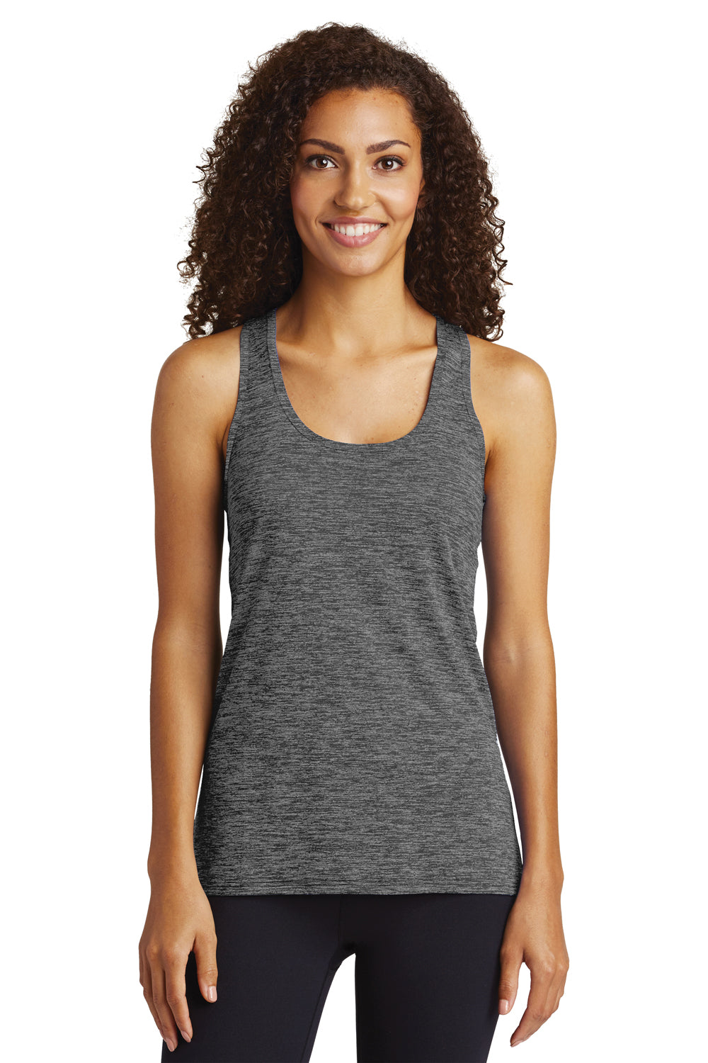 Sport-Tek LST396 Womens Electric Heather Moisture Wicking Tank Top Grey Black Electric Model Front