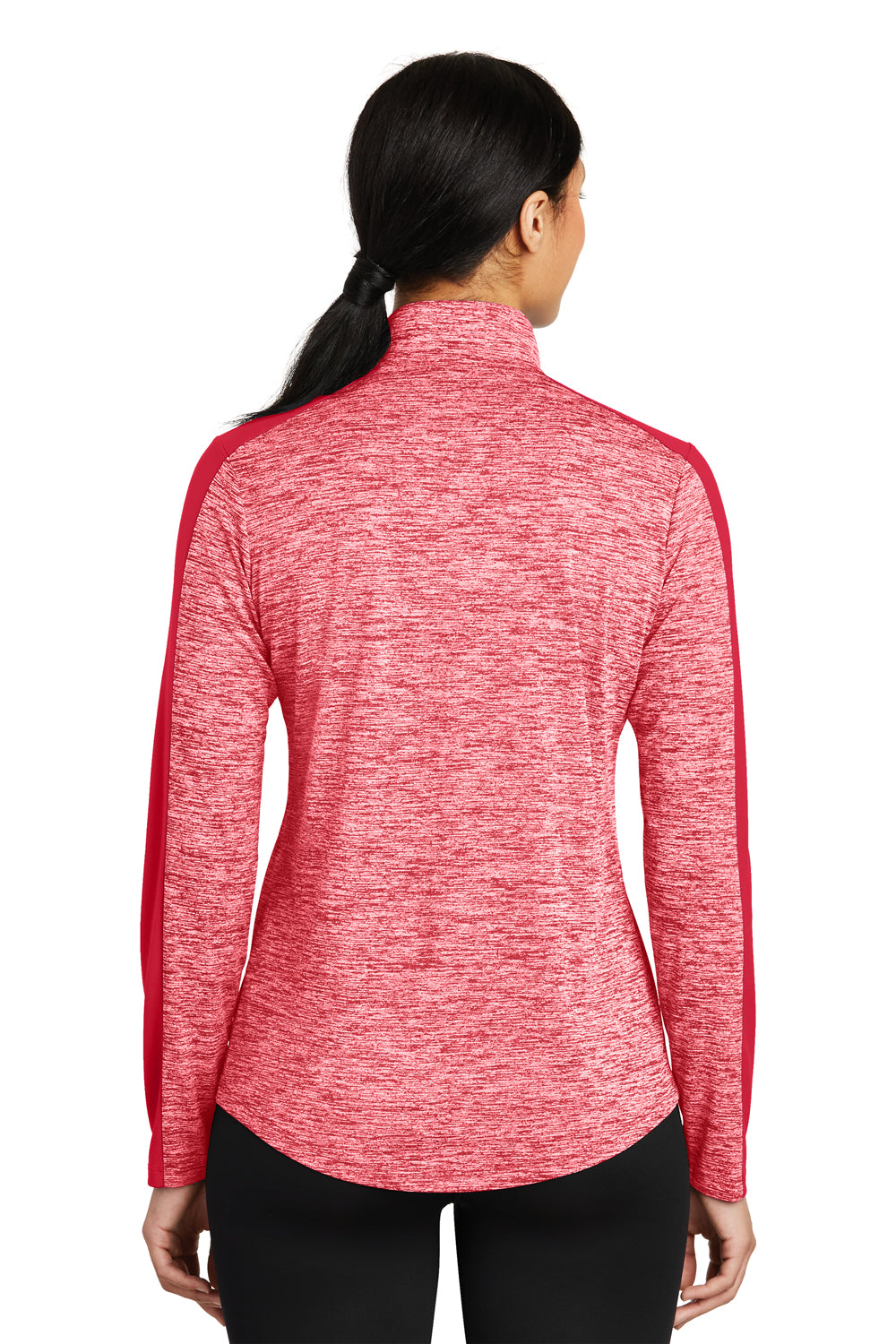 Sport-Tek LST397 Womens Electric Heather Moisture Wicking 1/4 Zip Sweatshirt Deep Red Electric/Deep Red Model Back