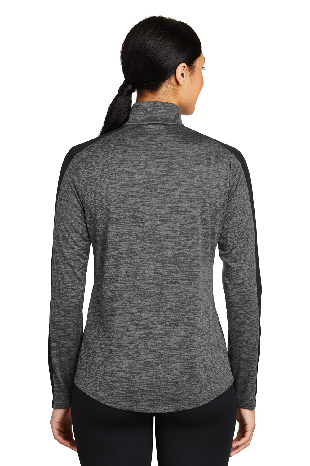 Sport-Tek LST397 Womens Electric Heather Moisture Wicking 1/4 Zip Sweatshirt Grey Black Electric/Black Model Back