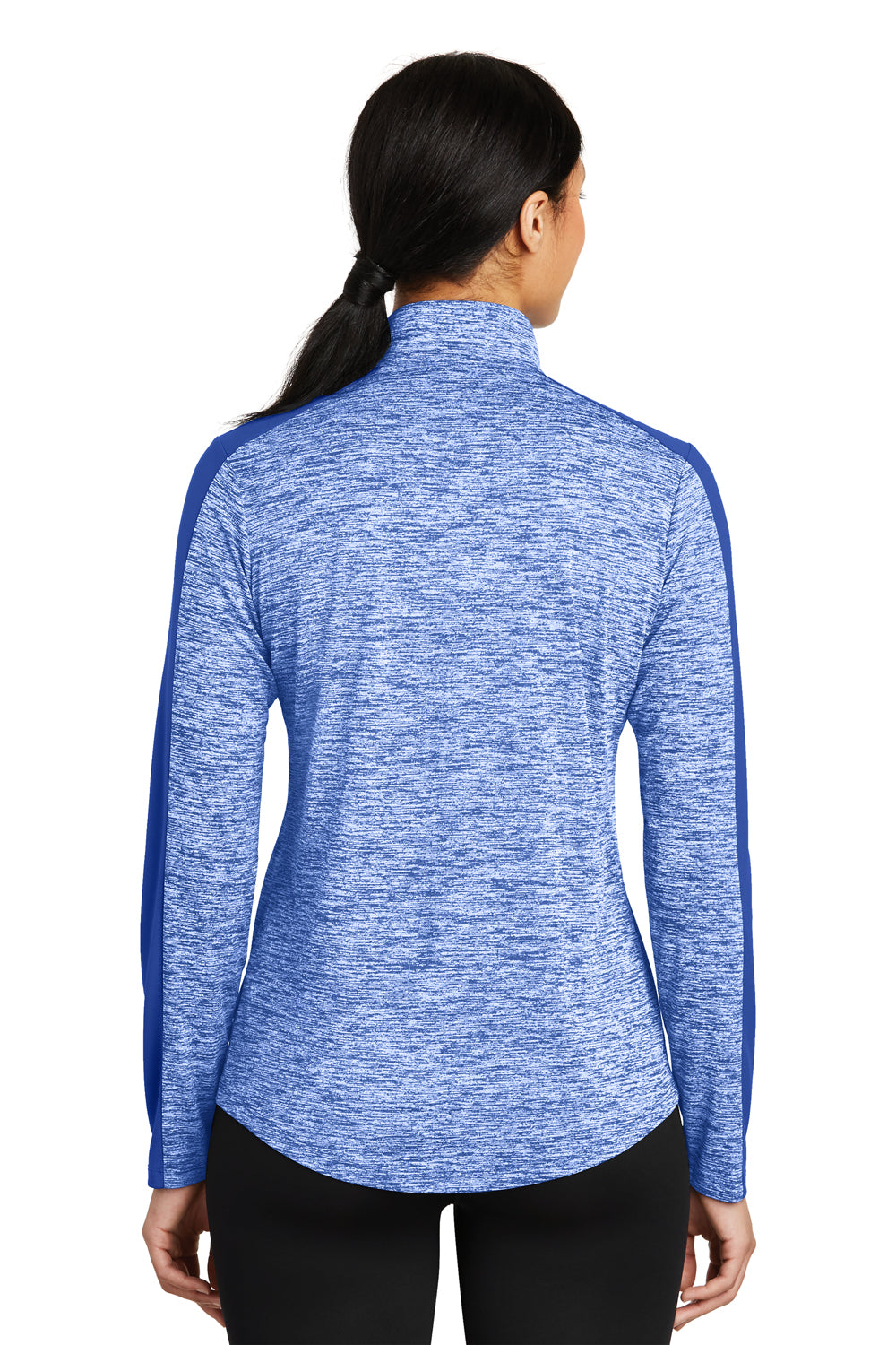 Sport-Tek LST397 Womens Electric Heather Moisture Wicking 1/4 Zip Sweatshirt True Royal Blue Electric/True Royal Blue Model Back