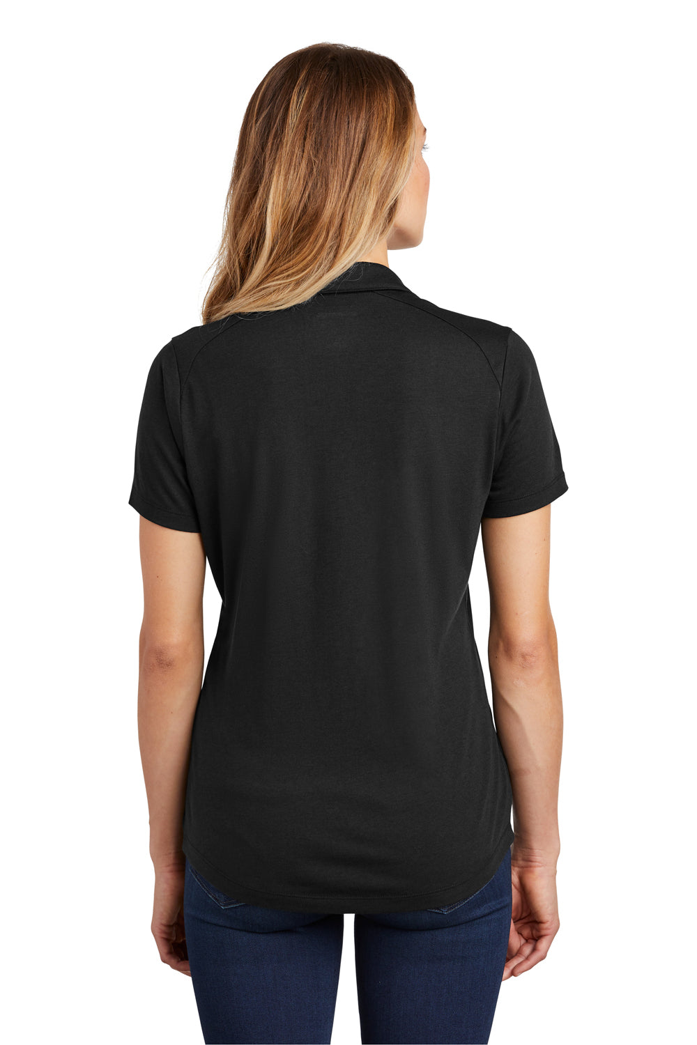 Sport-Tek LST405 Womens Moisture Wicking Short Sleeve Polo Shirt Black Model Back