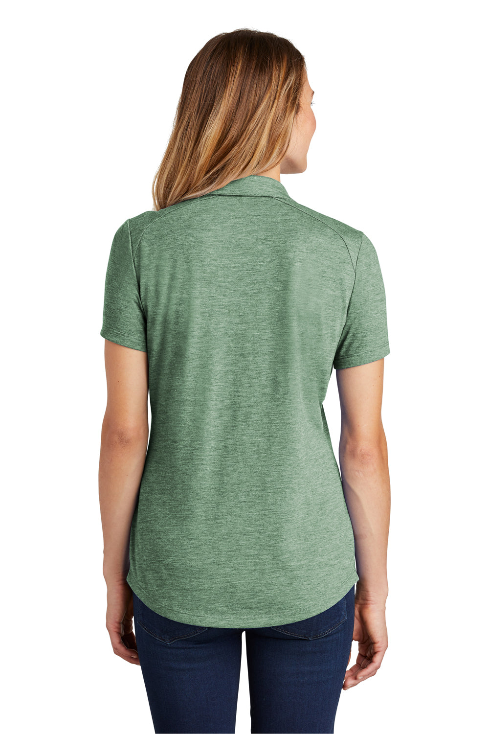 Sport-Tek LST405 Womens Moisture Wicking Short Sleeve Polo Shirt Heather Forest Green Model Back