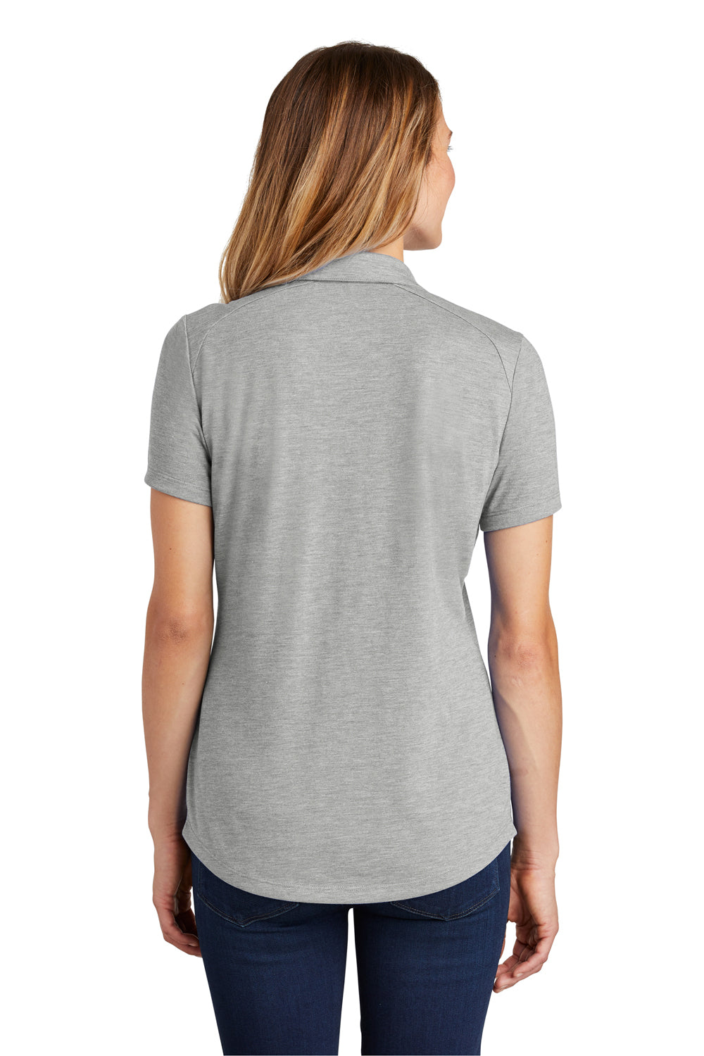 Sport-Tek LST405 Womens Moisture Wicking Short Sleeve Polo Shirt Heather Light Grey Model Back