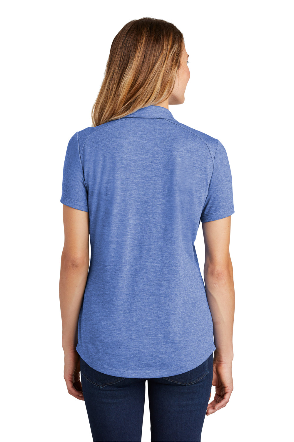 Sport-Tek LST405 Womens Moisture Wicking Short Sleeve Polo Shirt Heather True Royal Blue Model Back