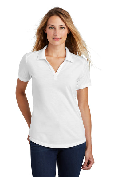 Sport-Tek LST405 Womens Moisture Wicking Short Sleeve Polo Shirt White Model Front