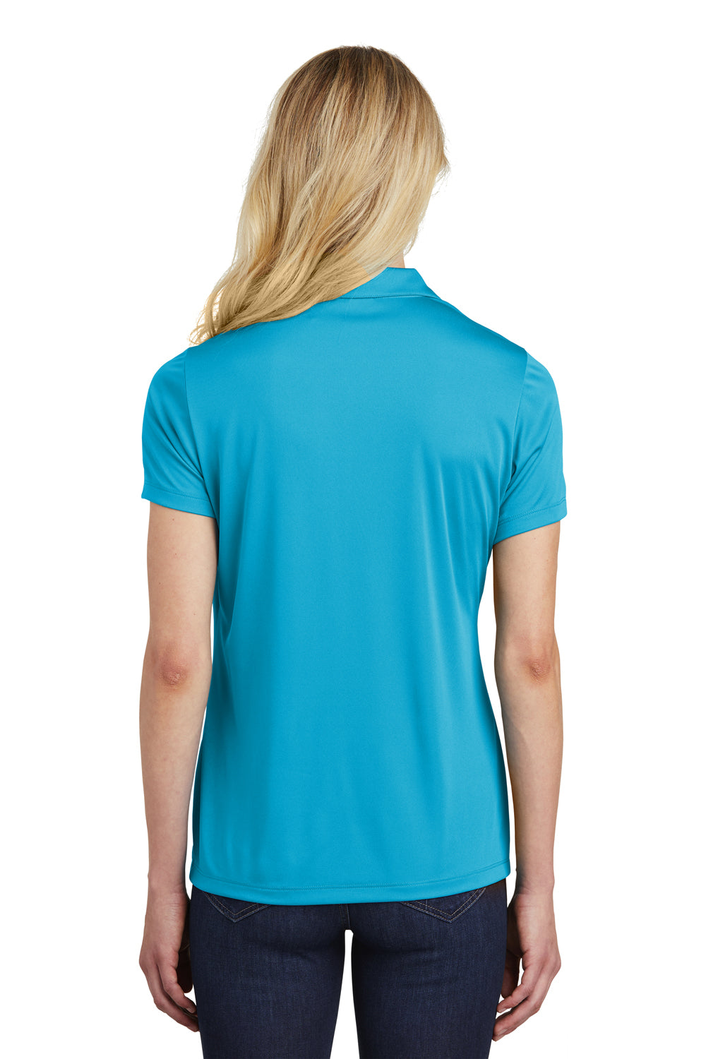 Sport-Tek LST550 Womens Competitor Moisture Wicking Short Sleeve Polo Shirt Atomic Blue Model Back