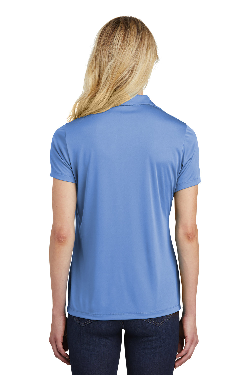 Sport-Tek LST550 Womens Competitor Moisture Wicking Short Sleeve Polo Shirt Carolina Blue Model Back