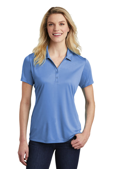 Sport-Tek LST550 Womens Competitor Moisture Wicking Short Sleeve Polo Shirt Carolina Blue Model Front