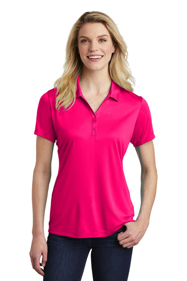 Sport-Tek LST550 Womens Competitor Moisture Wicking Short Sleeve Polo Shirt Raspberry Pink Model Front