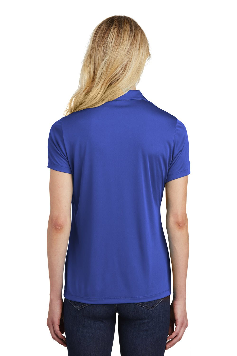 Sport-Tek LST550 Womens Competitor Moisture Wicking Short Sleeve Polo Shirt True Royal Blue Model Back