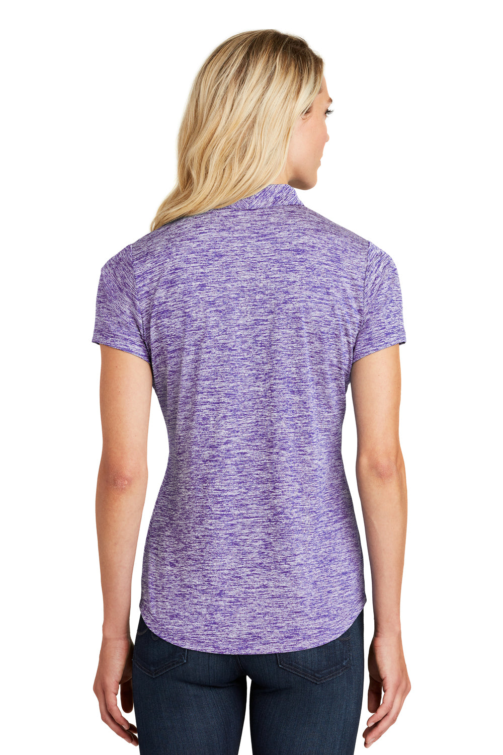 Sport-Tek LST590 Womens Electric Heather Moisture Wicking Short Sleeve Polo Shirt Purple Electric Model Back