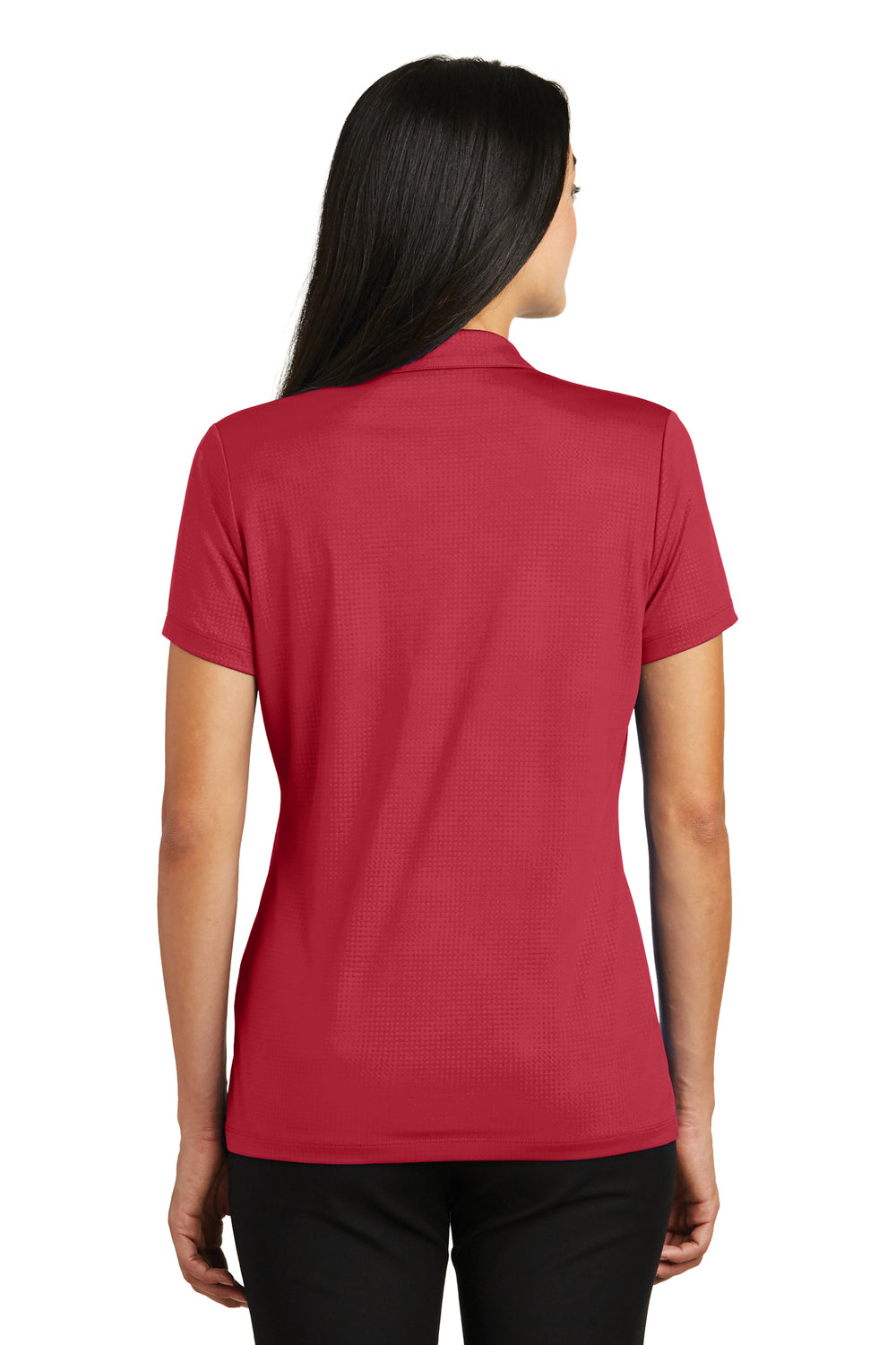 Sport-Tek LST630 Womens Tough Moisture Wicking Short Sleeve Polo Shirt Deep Red Model Back