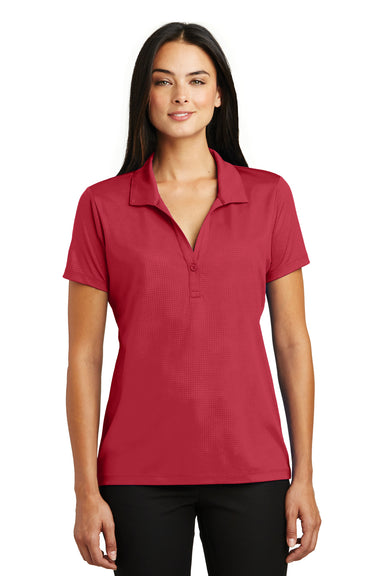 Sport-Tek LST630 Womens Tough Moisture Wicking Short Sleeve Polo Shirt Deep Red Model Front