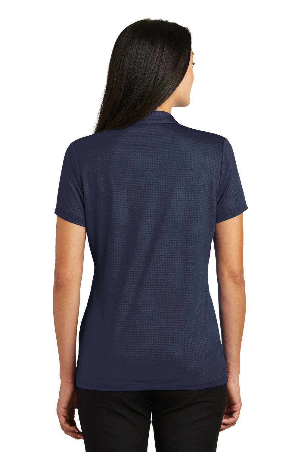 Sport-Tek LST630 Womens Tough Moisture Wicking Short Sleeve Polo Shirt True Navy Blue Model Back