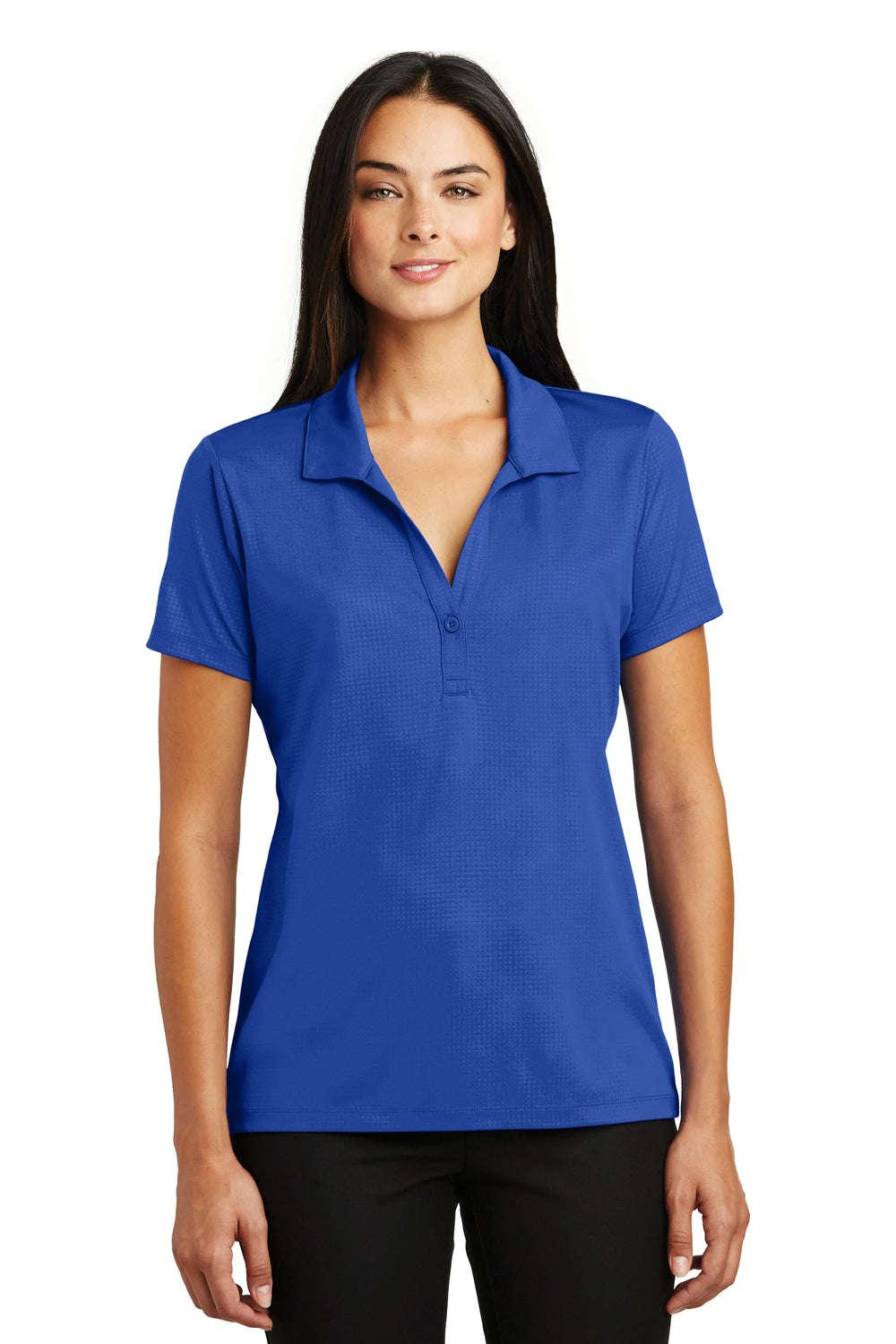 Sport-Tek LST630 Womens Tough Moisture Wicking Short Sleeve Polo Shirt True Royal Blue Model Front