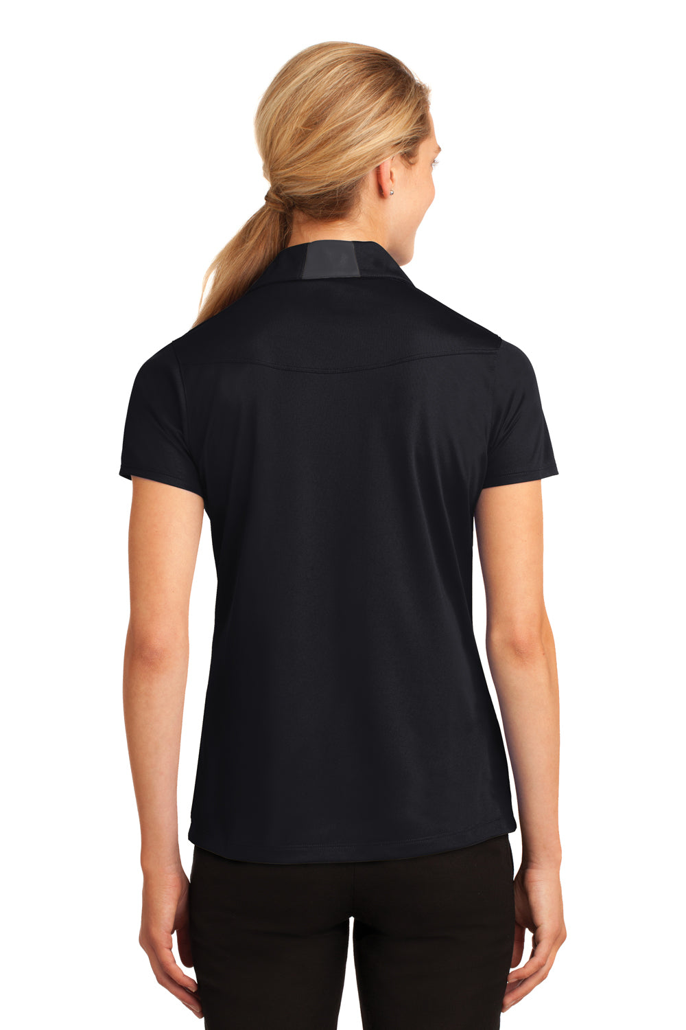 Sport-Tek LST655 Womens Sport-Wick Moisture Wicking Short Sleeve Polo Shirt Black/Iron Grey Model Back