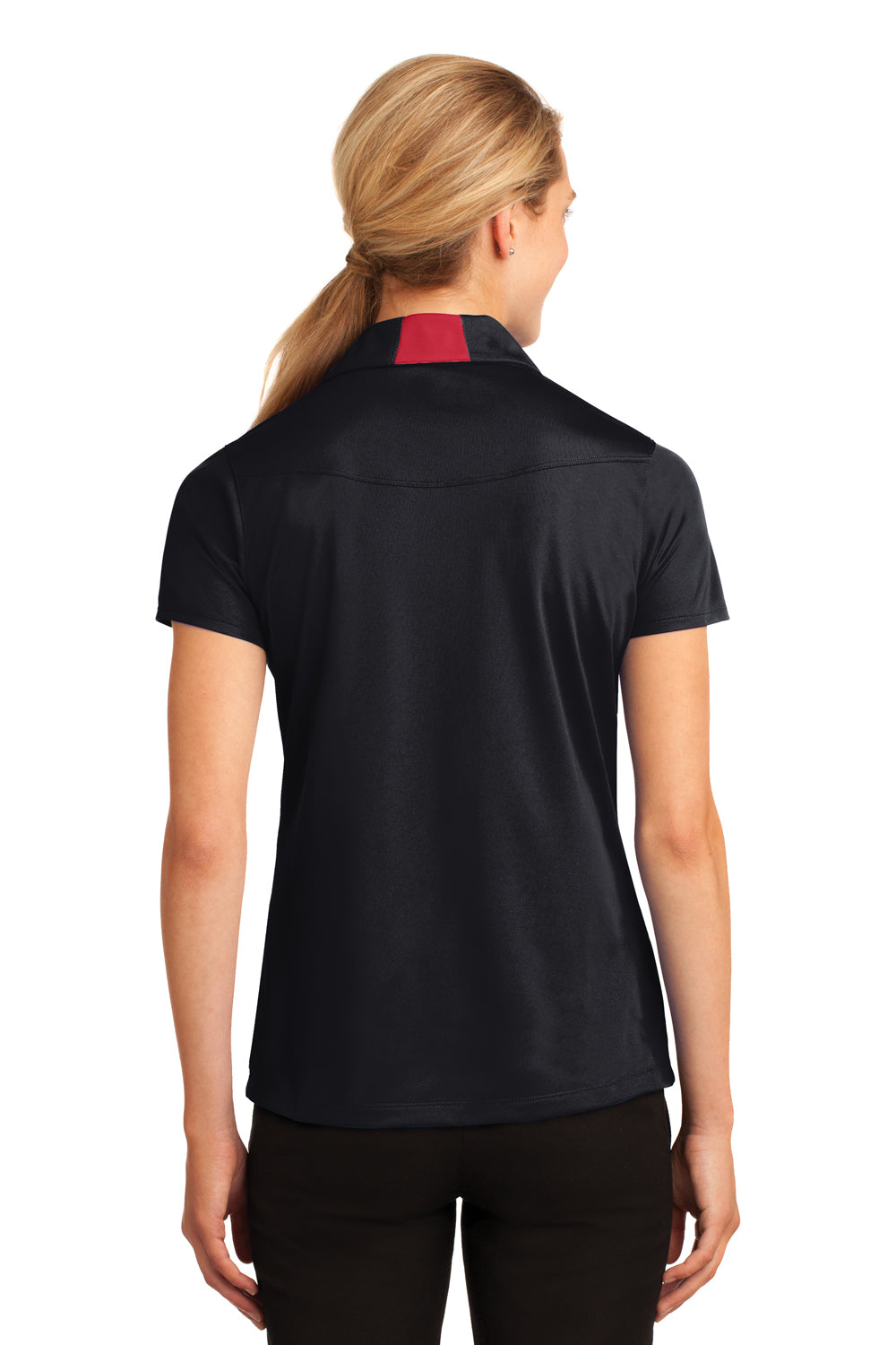 Sport-Tek LST655 Womens Sport-Wick Moisture Wicking Short Sleeve Polo Shirt Black/True Red Model Back