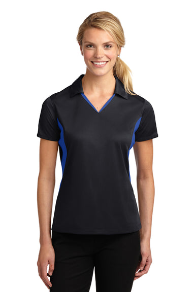 Sport-Tek LST655 Womens Sport-Wick Moisture Wicking Short Sleeve Polo Shirt Black/True Royal Blue Model Front