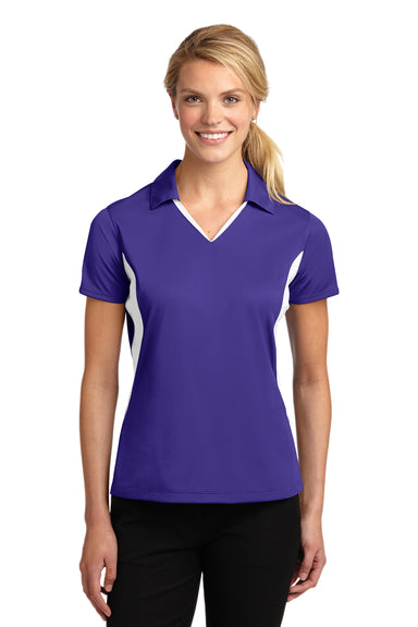 Sport-Tek LST655 Womens Sport-Wick Moisture Wicking Short Sleeve Polo Shirt Purple/White Model Front