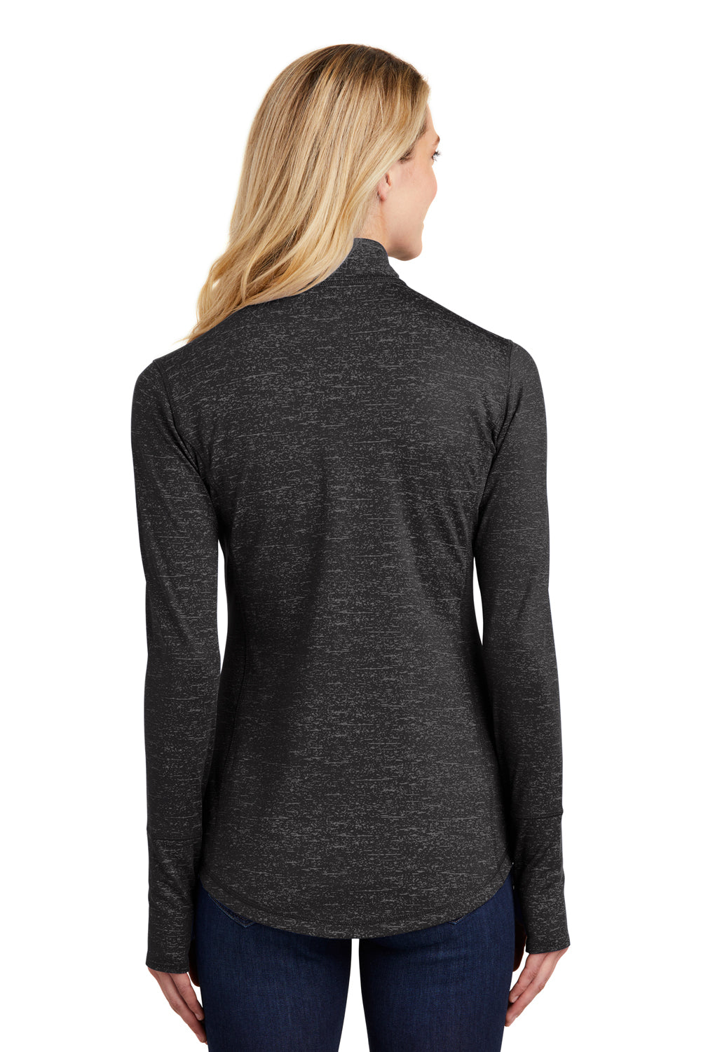 Sport-Tek LST855 Womens Sport-Wick Moisture Wicking 1/4 Zip Sweatshirt Black Model Back