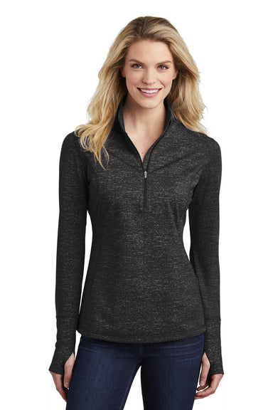 Sport-Tek LST855 Womens Sport-Wick Moisture Wicking 1/4 Zip Sweatshirt Black Model Front