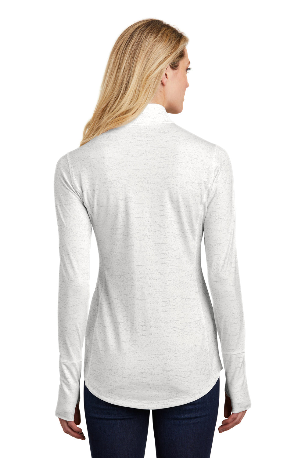 Sport-Tek LST855 Womens Sport-Wick Moisture Wicking 1/4 Zip Sweatshirt White Model Back