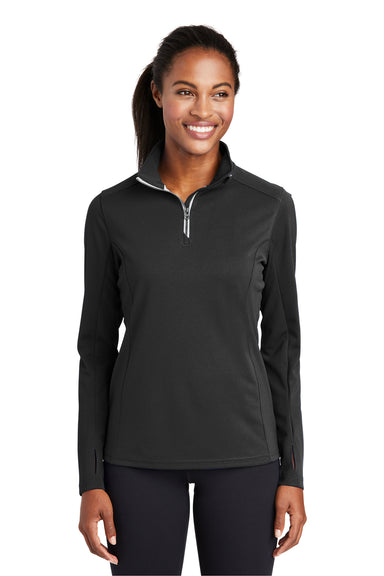 Sport-Tek LST860 Womens Sport-Wick Moisture Wicking 1/4 Zip Sweatshirt Black Model Front