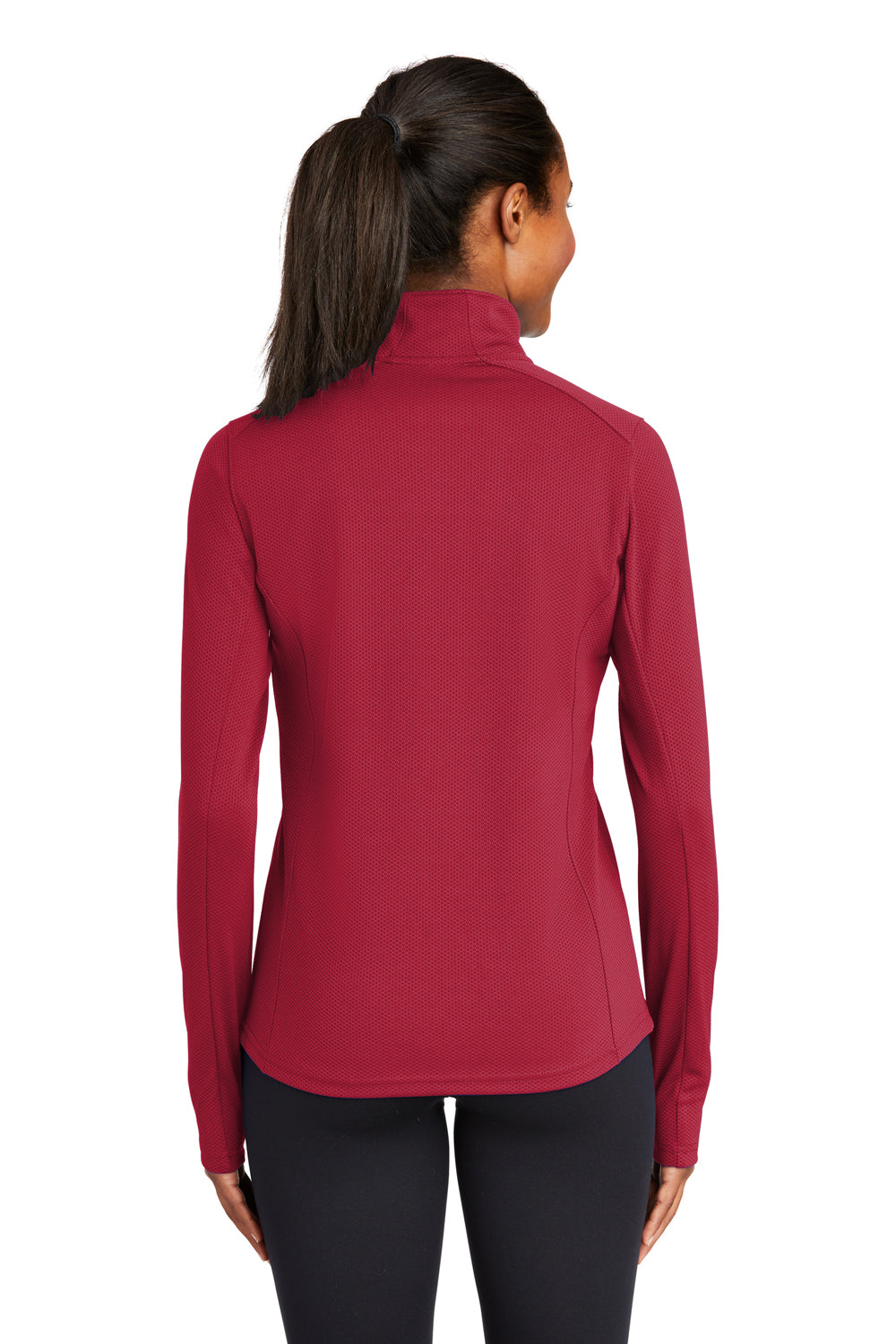 Sport-Tek LST860 Womens Sport-Wick Moisture Wicking 1/4 Zip Sweatshirt Deep Red Model Back