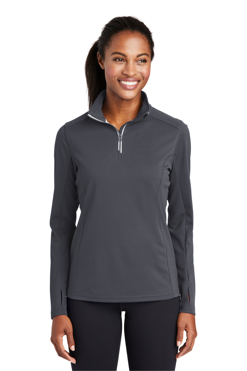 Sport-Tek LST860 Womens Sport-Wick Moisture Wicking 1/4 Zip Sweatshirt Iron Grey Model Front