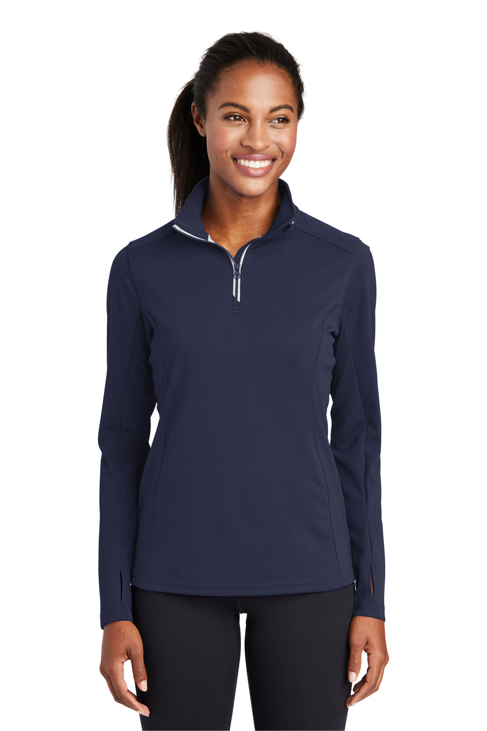 Sport-Tek LST860 Womens Sport-Wick Moisture Wicking 1/4 Zip Sweatshirt True Navy Blue Model Front