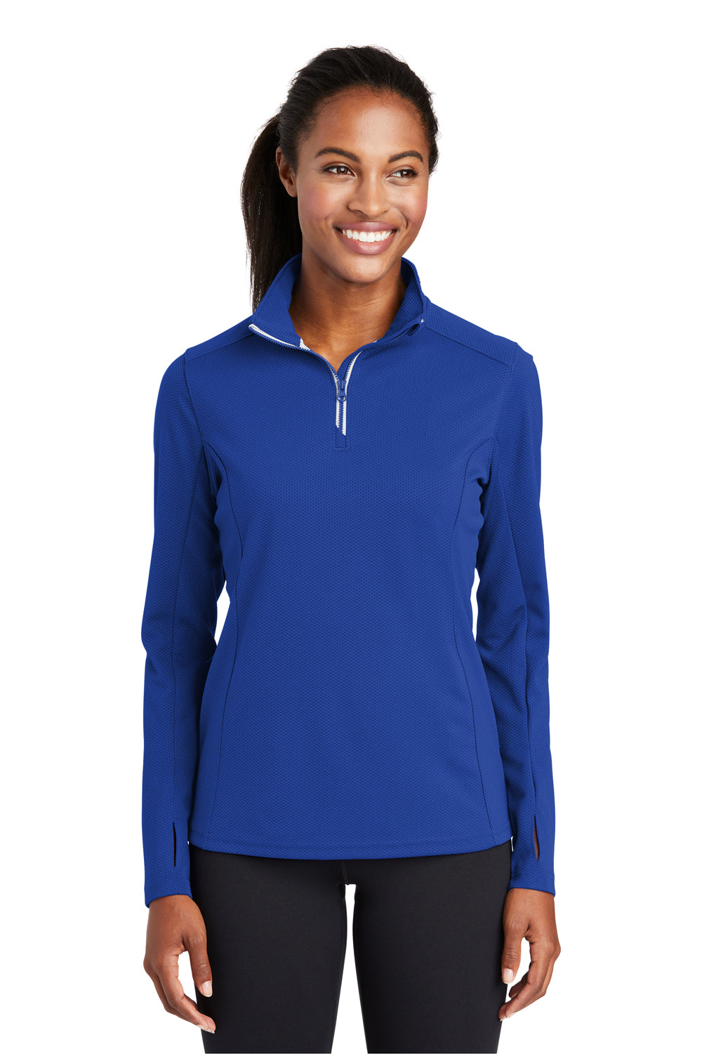 Sport-Tek LST860 Womens Sport-Wick Moisture Wicking 1/4 Zip Sweatshirt True Royal Blue Model Front