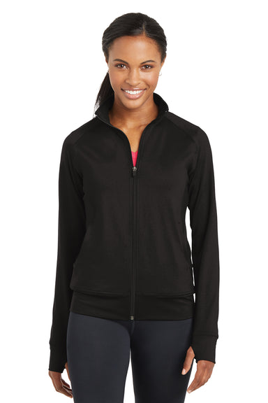 Sport-Tek LST885 Womens NRG Full Zip Sweatshirt Black Model Front