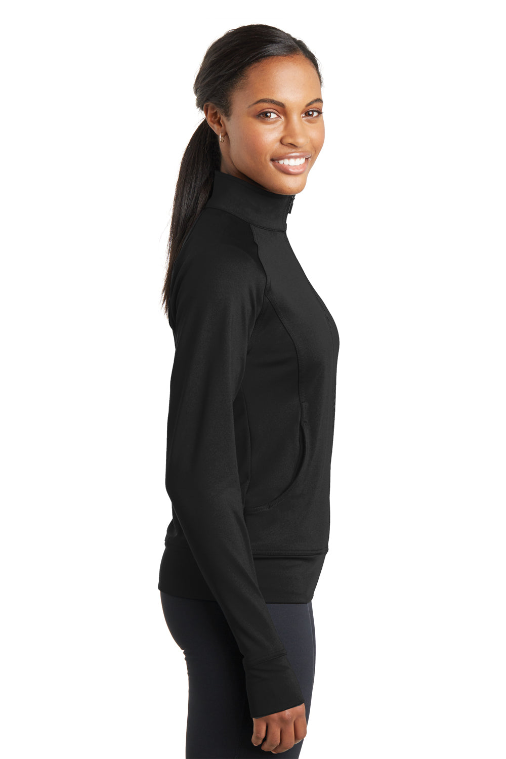 Sport-Tek LST885 Womens NRG Full Zip Sweatshirt Black Model Side