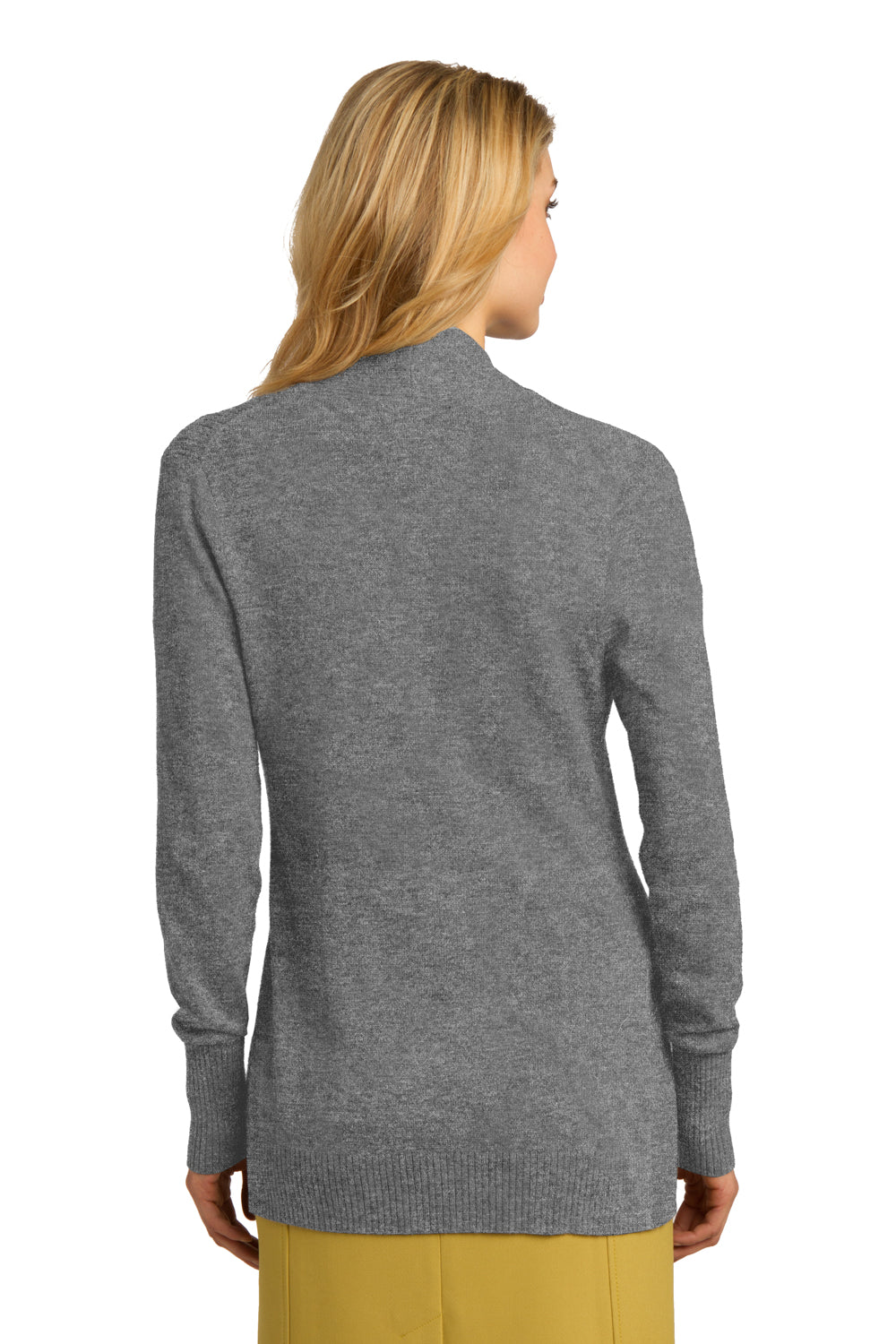 Port Authority LSW289 Womens Long Sleeve Cardigan Sweater Heather Medium Grey Model Back