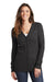 Port Authority LSW415 Womens Long Sleeve Cardigan Sweater Black Marl Model Front