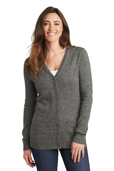 Port Authority LSW415 Womens Long Sleeve Cardigan Sweater Warm Grey Marl Model Front