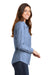 Port Authority LW380 Womens Slub Chambray Long Sleeve Button Down Shirt w/ Double Pockets Light Blue Model Side