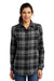 Port Authority LW668 Womens Flannel Long Sleeve Button Down Shirt Grey/Black Model Front