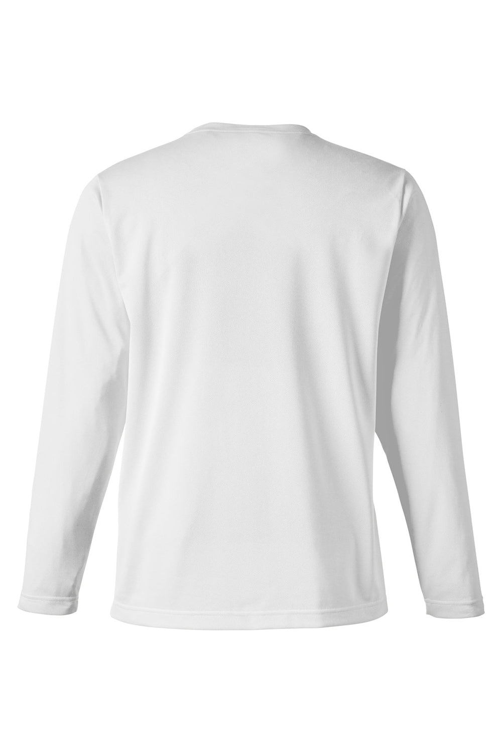 Harriton M118L Mens Charge Moisture Wicking Long Sleeve Crewneck T-Shirt w/ Pocket White Flat Back