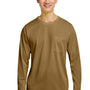 Harriton Mens Charge Moisture Wicking Long Sleeve Crewneck T-Shirt w/ Pocket - Coyote Brown