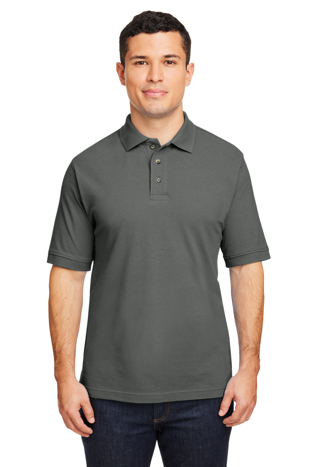 Harriton M200/M200T Mens Short Sleeve Polo Shirt Charcoal Grey Model Front