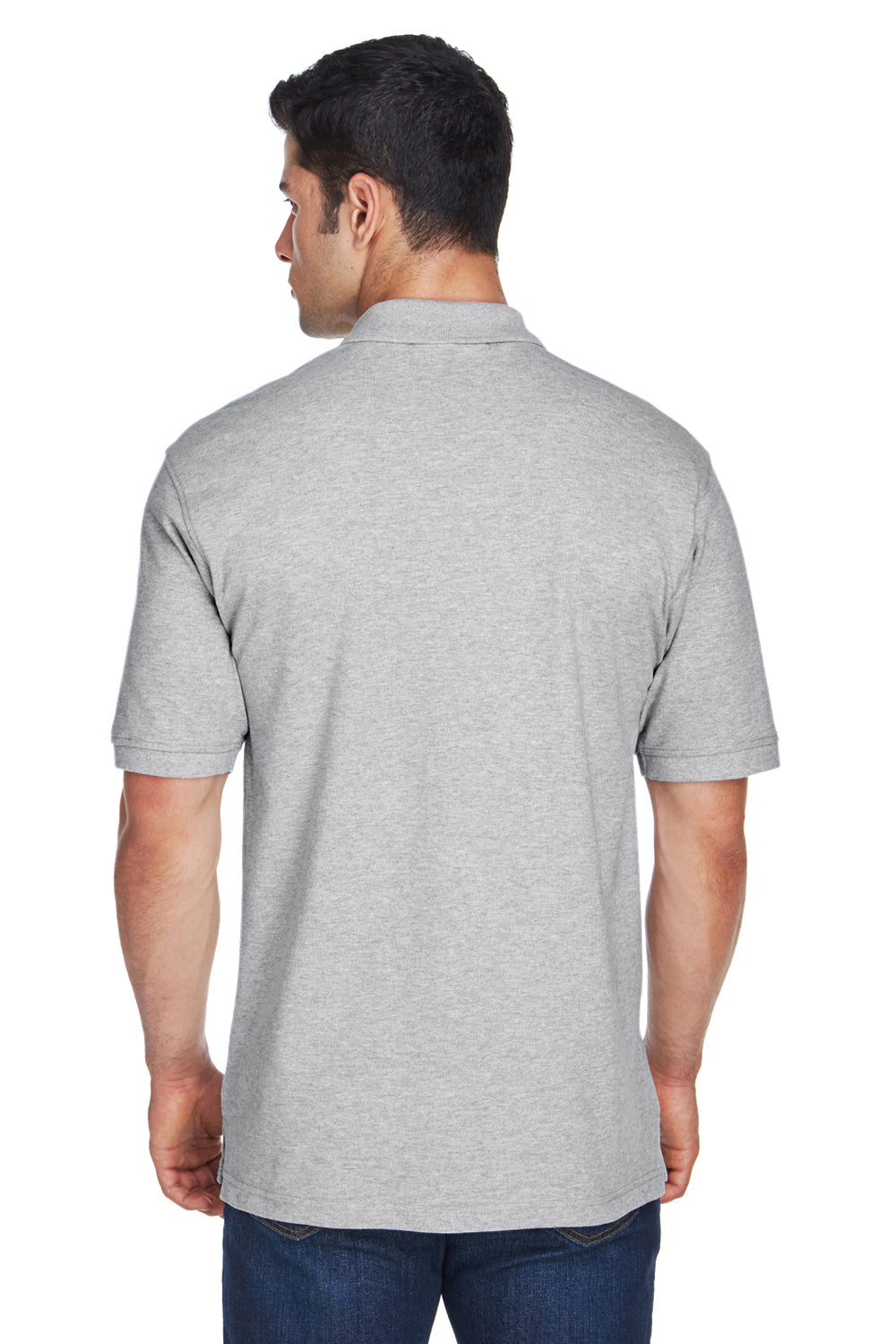 Harriton M200/M200T Mens Short Sleeve Polo Shirt Heather Grey Model Back