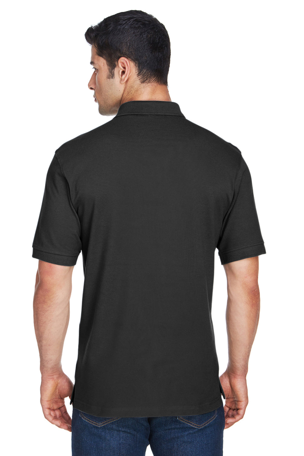 Harriton M200/M200T Mens Short Sleeve Polo Shirt Black Model Back